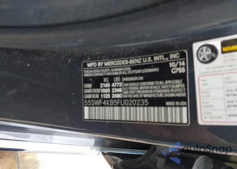 2015 Mercedes-Benz C 300 4Matic/Luxury 4Matic/Sport 4Matic из США, поврежденный, VIN 55SWF4KB5FU020235